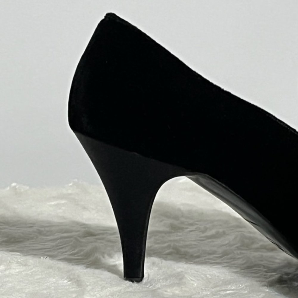 Vintage CHANEL Black Velvet Pumps With Satin Trim And Removable Bow Size EU 37.5 - Picture 9 of 15